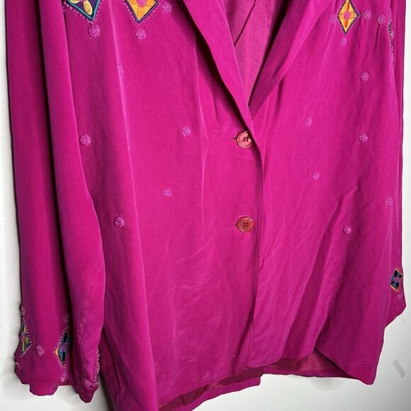 Adam Douglass Vintage Silk‎ Blazer Womens XL Embroidered Beaded Pink Boho 90s - Picture 16 of 16